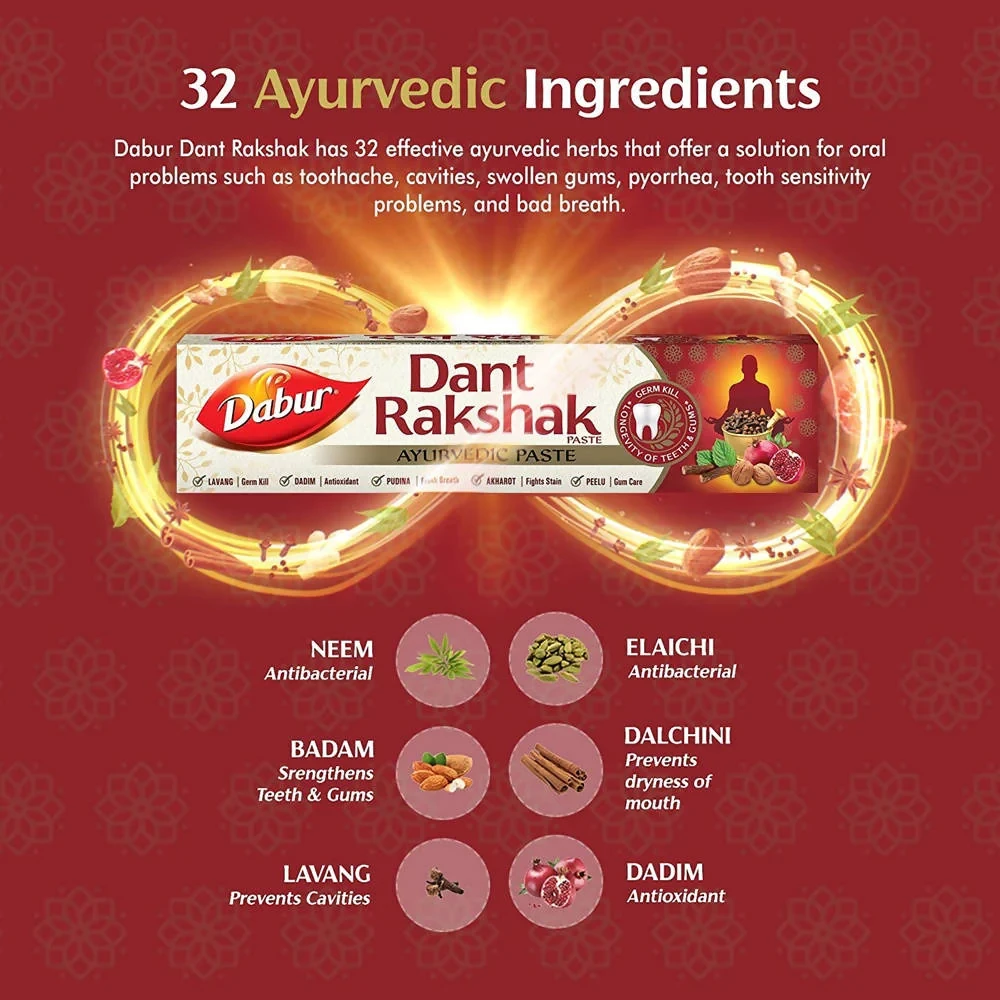 Dabur Dant Rakshak Paste, 175 g (Pack of 3)-2.webp